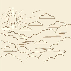 Stylized Sun and Clouds Illustration.