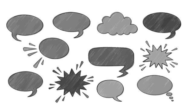 Diverse hand drawn speech bubbles and thought clouds offer creative space for messages and ideas