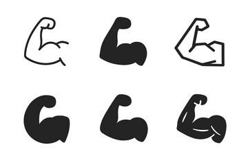 Muscle Logo Variations. Toning muscles. Set Logo of toning muscles: flexed arm. harmonious logo variations of the same emblematic concept, each with different