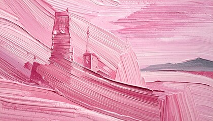 Abstract landscape of layered, textured pink