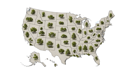 United States Map with Trees Representing States.