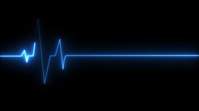 Medical concept of a heartbeat waveform fading to a flatline on a dark background representing.neon heart cardiogram animation on black background. heartbeat and pulse.Neon glowing Heartbeat line.4k