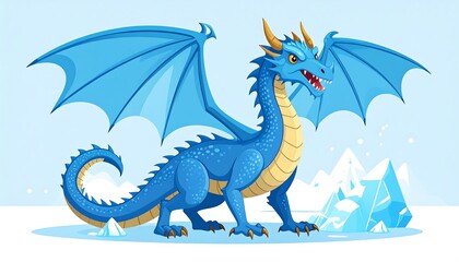 Cartoon blue dragon on ice