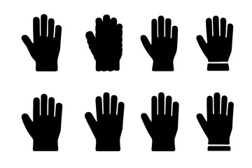 Obraz premium Glove Material Icons. Solid, filled icon set of glove materials: leather, wool, latex, rubber, cotton, neoprene, synthetic, polyester. Solid, filled icons in