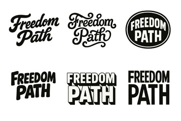 Fototapeta premium Creative Lettering Styles. Freedom Path. Set lettering. harmonious lettering variations of the same emblematic concept (Bold hand-lettering with playful