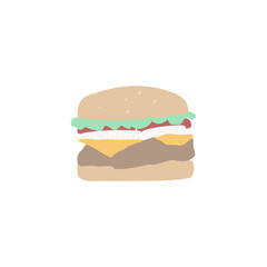 Delicious Cartoon Hamburger Illustration Isolated on White Background