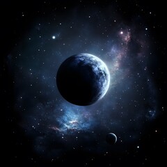 Fototapeta premium Cosmic Landscape, Two Planets in Nebula and Starry Sky