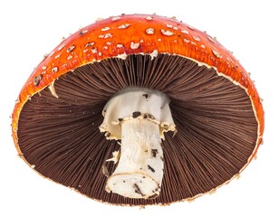 Close-up view of a vibrant red mushroom