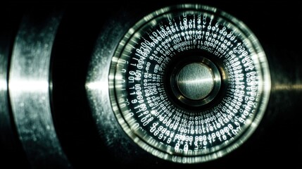 Abstract Close-Up of a Circular Combination Lock with Binary Code