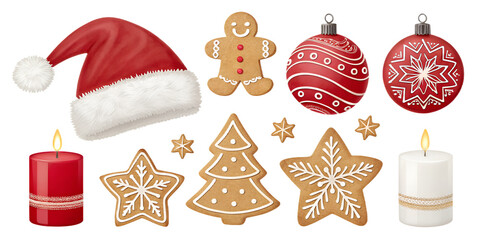 Christmas PNG Set – Santa Hats, Gingerbread, Baubles, Candles – Individually Isolated on Transparent Background