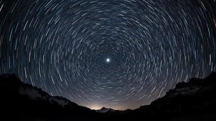 Captivating star trails create mesmerizing concentric circles around the North Star in a long exposure timelapse beautiful, motion, long exposure - Powered by Adobe