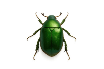 Green June beetle isolated on white shiny metallic insect macro entomology cutout
