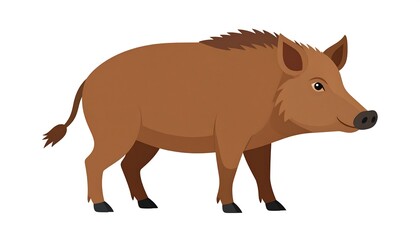 Cartoon illustration of a brown wild boar