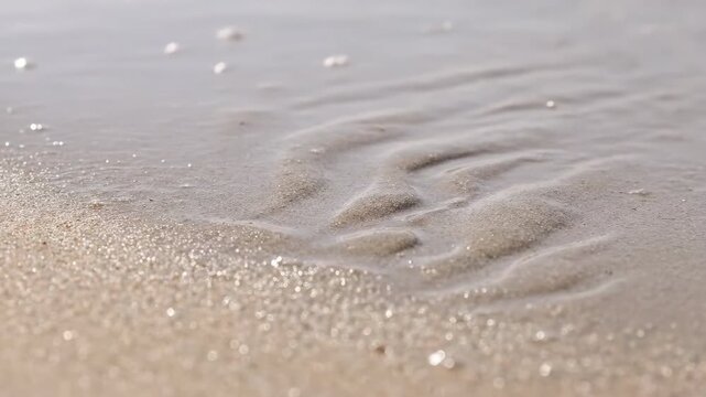 Captivating slow motion detail of water receding from wet sand, creating intricate patterns ebb, elements, natural