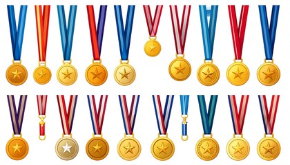 Cartoon medals of various colors