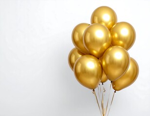 Cluster of golden balloons against a plain background