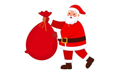 Cartoon Santa Claus carrying a big red gift bag