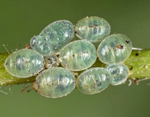 Cluster of translucent green insects on a stem