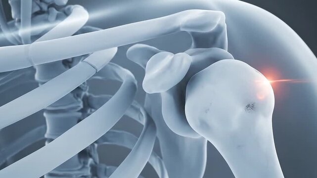 Human Shoulder Joint Pain and Injury Medical X-Ray Scan 3D Animation of Skeletal System with Highlighted Pain Point.