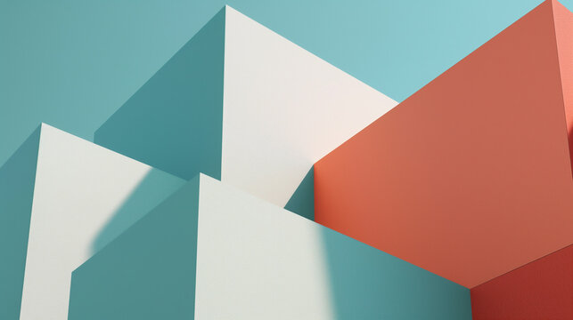 Composi&ccedil;&atilde;o Abstrata de Blocos Geom&eacute;tricos em Tons de Azul e Coral