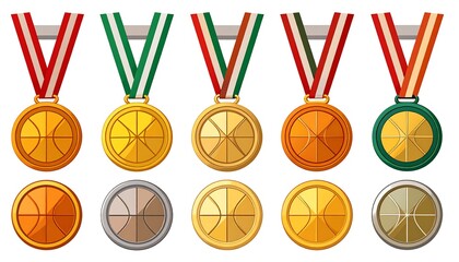 Cartoon sports medals in various colors