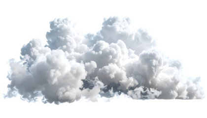 Soft fluffy white smoke cloud, isolated on transparent background