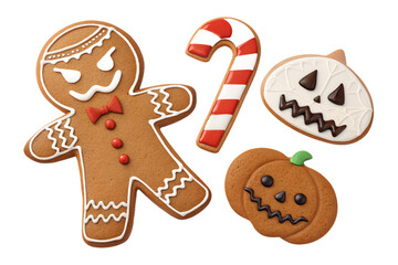 Evil Gingerbread PNG Set – Angry Cookie, Broken Candy Cane, Scary Icing – Individually Isolated on Transparent Background