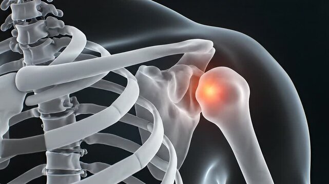 Shoulder Joint Anatomy and Pain Visualization in Medical Illustration.