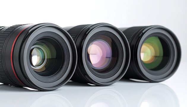 Close-up of three camera lenses