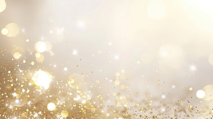 Shimmering Golden Glitter Background with Soft Bokeh Lights