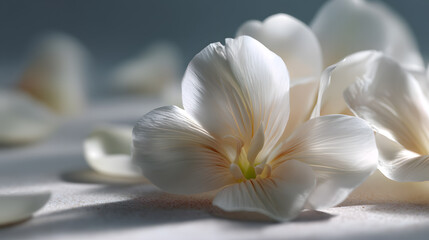 Obraz premium Petal's delicate dance: Capturing the intricate elegance of pristine petals, kissed by gentle shadows, offering a serene glimpse into natural beauty.