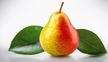 Fresh Ripe Pear With Leaves Isolated On Transparent Background