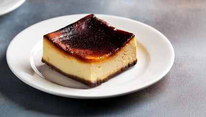 Homemade Basque Burnt Cheesecake On White Plate