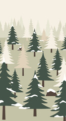 Obraz premium Minimalist Winter Forest Landscape with Pine Trees and Snow