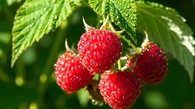 Ripe Raspberries on the Branch