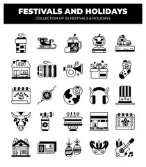 Holidays Collection. 25 Festive Icons for Celebrations