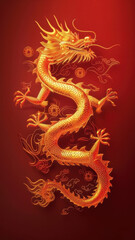Fototapeta premium golden frame with red Dragon