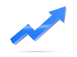 3D Blue Transparent Glass Arrow Icon Represents Growth, Isolated On Transparent Background. Realistic vector 10 eps.