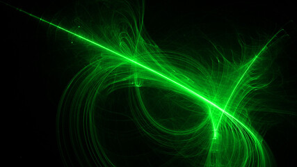 Abstract green background with lightning and fractal design showing energy and motion with glowing digital lines
