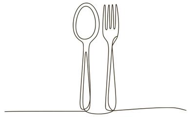 Minimalist line art spoon and fork cutlery kitchenware
