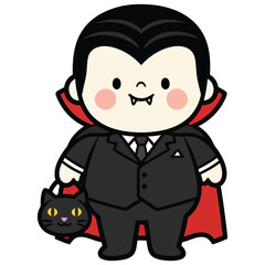 Cute Flat Design Dracula with Black Cat Bag for Halloween