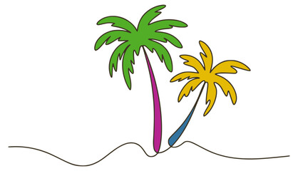 Obraz premium Two colorful palm trees with green and yellow fronds tropical vacation