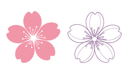 Pink and purple cherry blossom flowers simple vector graphics sakura