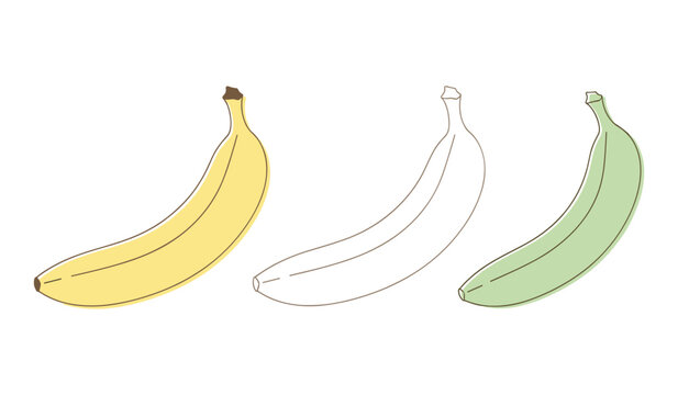 Three bananas one yellow outline one sketch one green outline yellow banana green banana