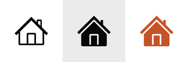 Simple House Icons: Black, White, and Orange Variations for Website or App Design