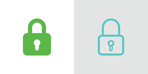 Padlock Icons: Green and Teal Line Art, Security and Privacy Symbols, Modern Minimalist Design.