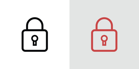Simple Padlock Icons: Black and Red Line Art, Security and Privacy Symbols, Minimalist Design.