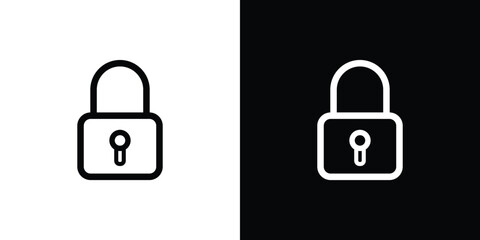Simple Padlock Icon: Black and White Line Art, Security and Privacy Concept.