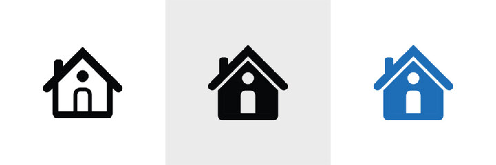 Simple Home Icon Set: Black, Gray, and Blue Variations for Website and App Design
