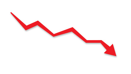 Red arrow pointing downward symbolizing failure, decline, loss, and negative performance in business, finance,